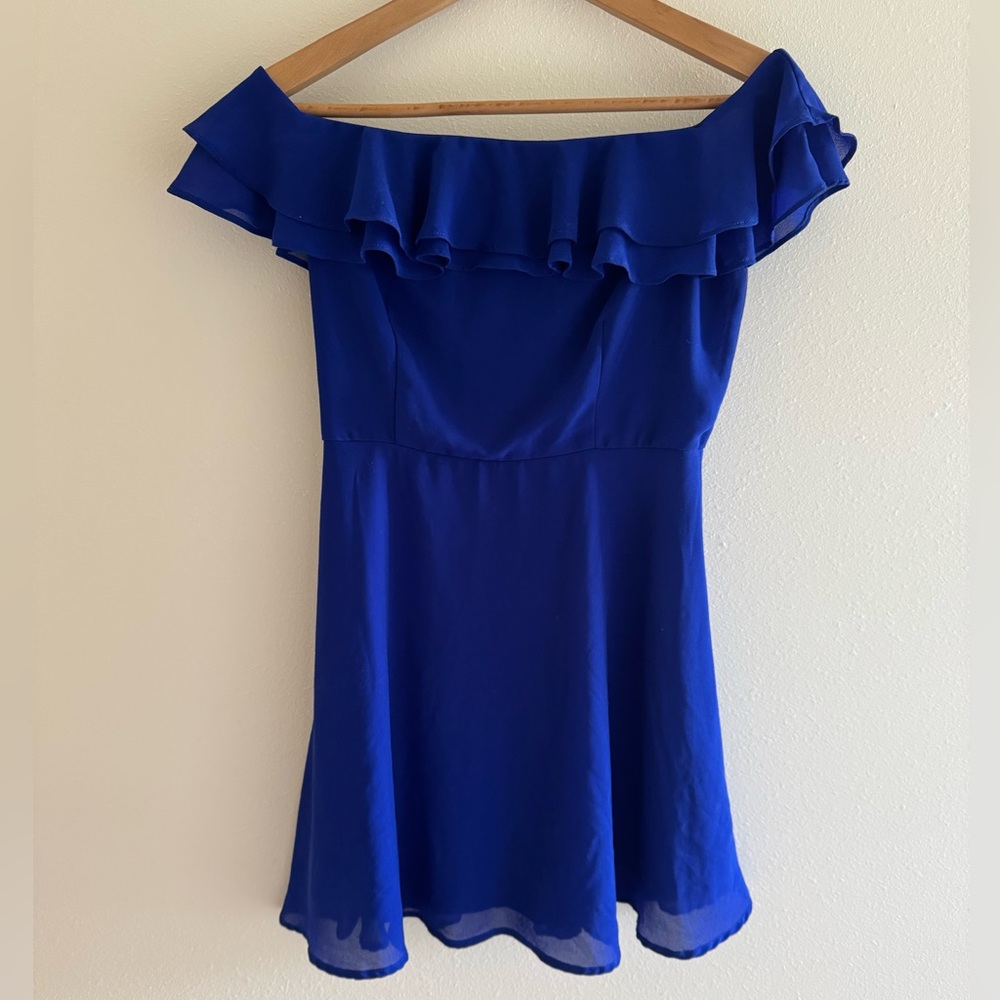 Lulu's Royal Blue Ruffle Off-Shoulder dress